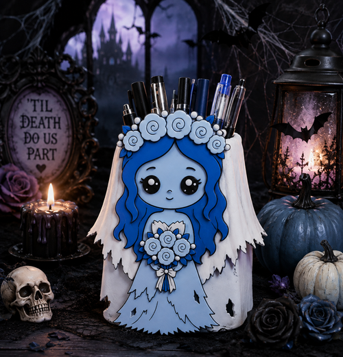 Halloween Bride Desk Accessories, 3D Printed Pen Holder, Phone Holder, Trinket Dish, Can Opener Keychain, Paper Clip
