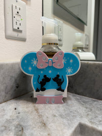 Mickey or Minnie Inspired Snow Globe Soap Holder, Christmas Bathroom Decor, Winter Hand Soap Bottle Holder, PETG