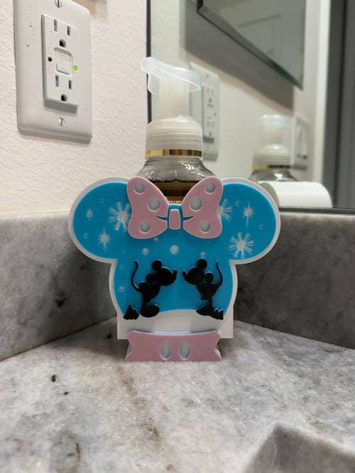 Mickey or Minnie Inspired Snow Globe Soap Holder, Christmas Bathroom Decor, Winter Hand Soap Bottle Holder, PETG