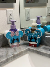 Mickey or Minnie Inspired Snow Globe Soap Holder, Christmas Bathroom Decor, Winter Hand Soap Bottle Holder, PETG