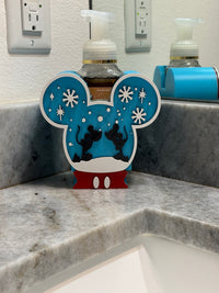 Mickey or Minnie Inspired Snow Globe Soap Holder, Christmas Bathroom Decor, Winter Hand Soap Bottle Holder, PETG