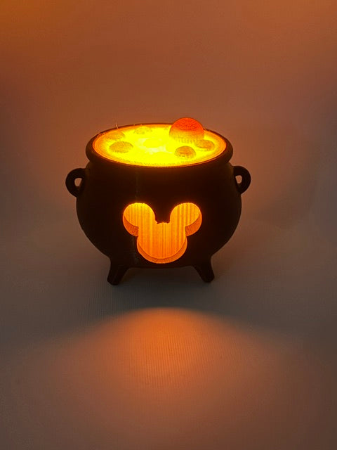 Mouse Ear Cauldron Tea Light Holder, 3D Printed Fall Halloween Decor with LED Light