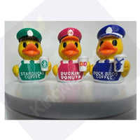 Starbucks, Dunkin Donuts, 7 Brew, Tim Horton's, Cafe Bustelo, Joffrey's, Scooter’s, Black Rifle Coffee, Better Buzz, and Dutch Bros Inspired Duck
