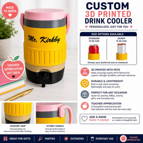 Pencil Can Cooler Container | 3D Printed Drink Holder | Teacher Gift | Personalized Name Option | Classroom Cup Holder