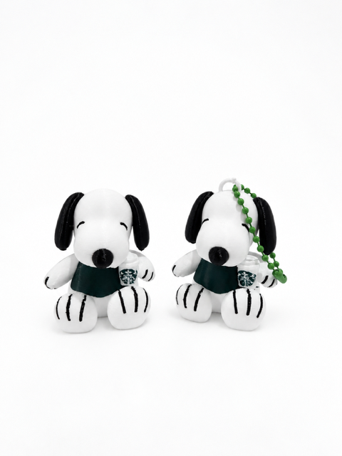 Snoopy and Starbucks Inspired Coffee Pup, 3D Printed Beagle Figurine, 2 Inch Keychain or 3.5 Inch Coffee Lover Gift