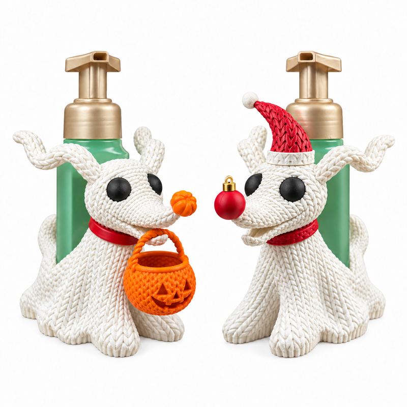 Zero Inspired Soap Holder, Halloween or Christmas Ghost Dog Decor, Fits Bath & Body Works Foaming Soap, Santa Hat or Pumpkin
