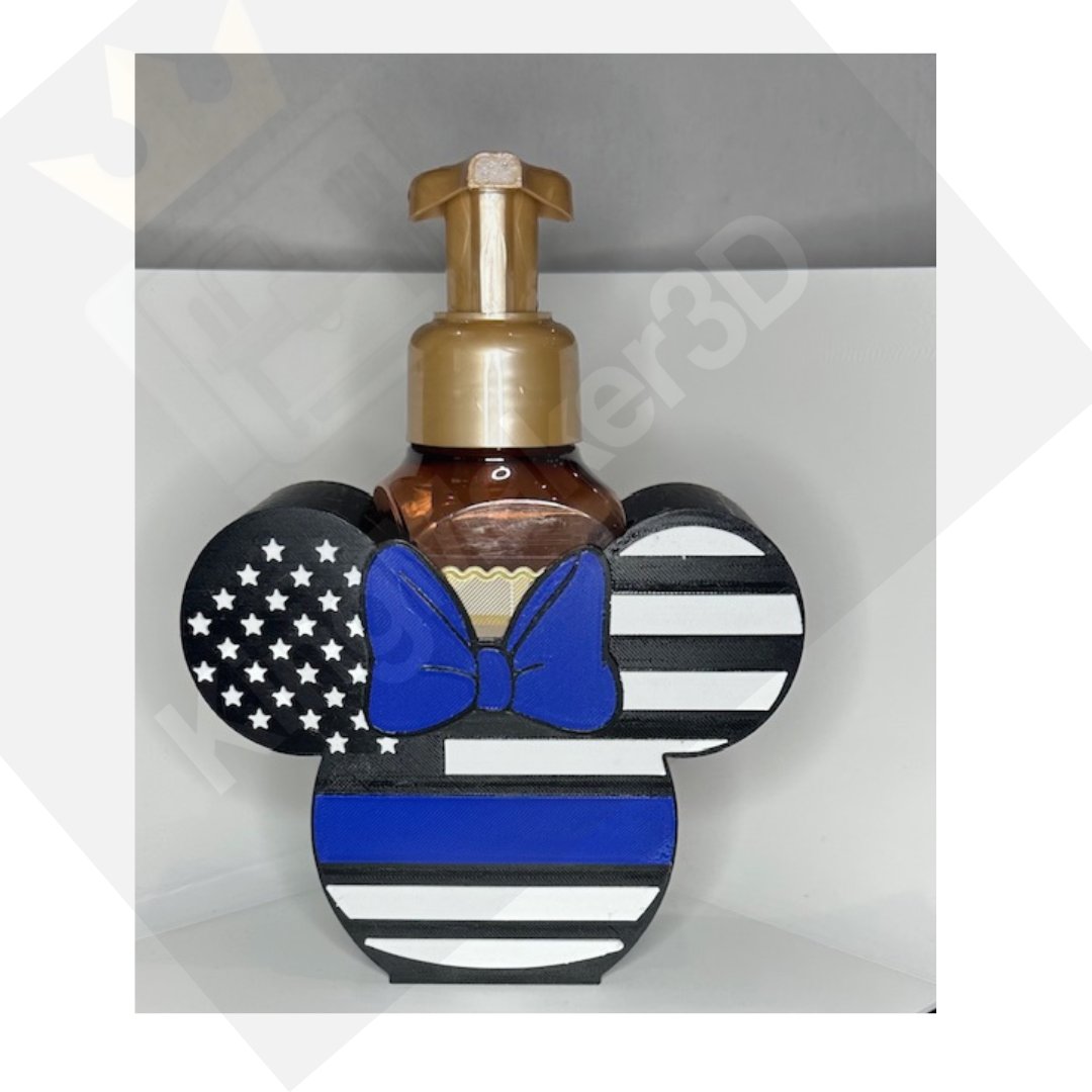 3D printed Minnie Mouse inspired soap holder, first responder thin line design, fits Bath and Body Works hand soap